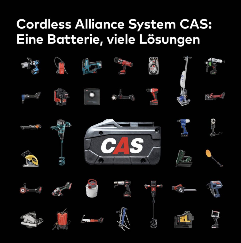 Photo of products that use the Metabo CAS battery platform
